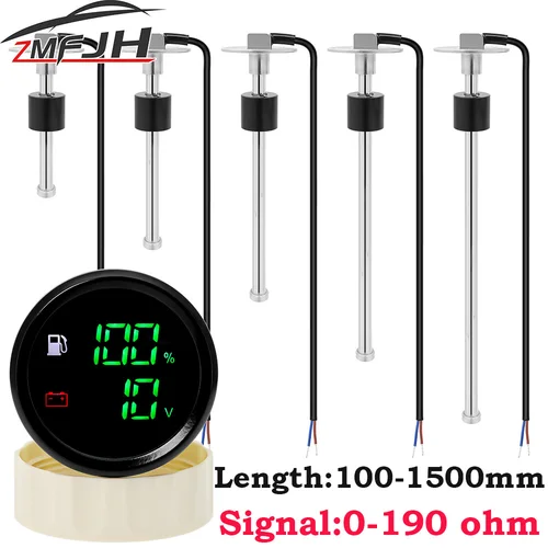 Medidor Digital Dual de 52mm con nivel de combustible de advertencia + voltaje 2 en 1 Sensor de nivel de combustible 0-190ohm barco marino coche camión personalizado