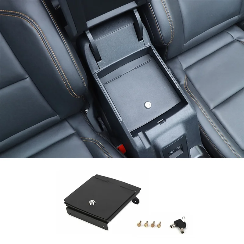 

A95E-Center Console Lock Box For Ford Bronco 2021 2022 2023 Armrest Box Storage Box Safety Lock Organizer Spare Parts