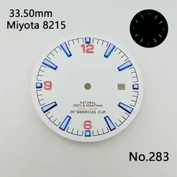 33.50mm miyota 8215 Watch Dial with Custom Logo, Luminous Green, Date Function, Repair Tool Kit - White, Black, Blue Options