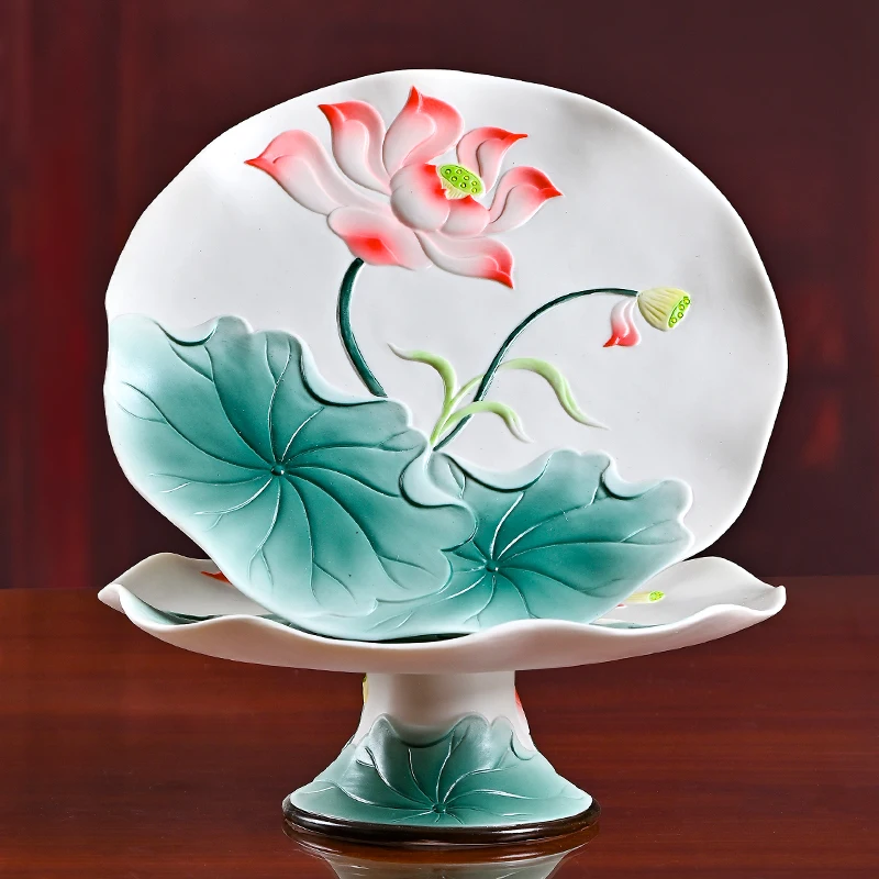 8 Inch Creative Ceramic Lotus Fruit Tray Household Buddha Hall Offering Plate Tableware Lucky Feng Shui Food Plates Accessories