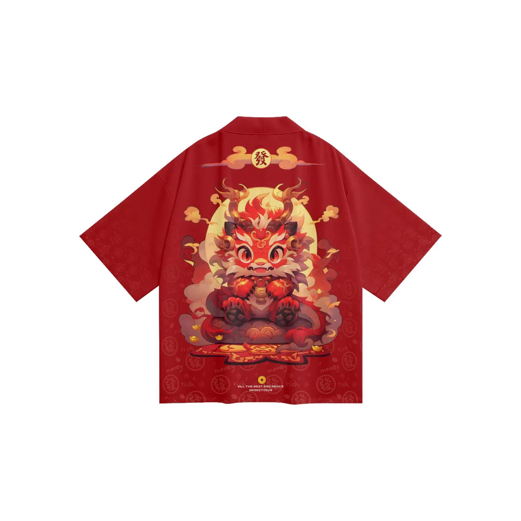 سترة صيفية فضفاضة على الموضة اليابانية الكرتونية التنين كيمونو ملابس الشارع الشهير رداء النساء والرجال هاوري توب يوكاتا