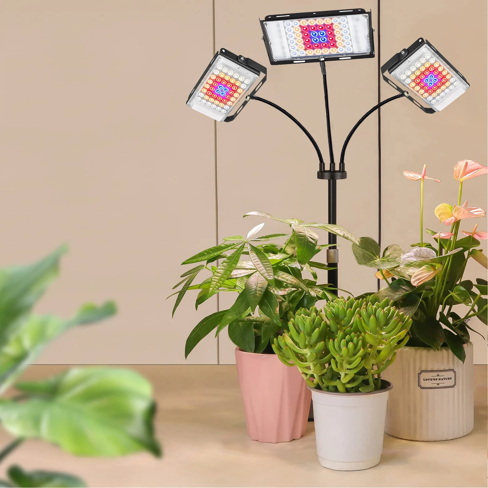 Full Spectrum Plant Grow Light Desk LED Dimmable Auto on/Off Timer Gooseneck Table Top Houseplants Growing Lamp for Indoor Plant