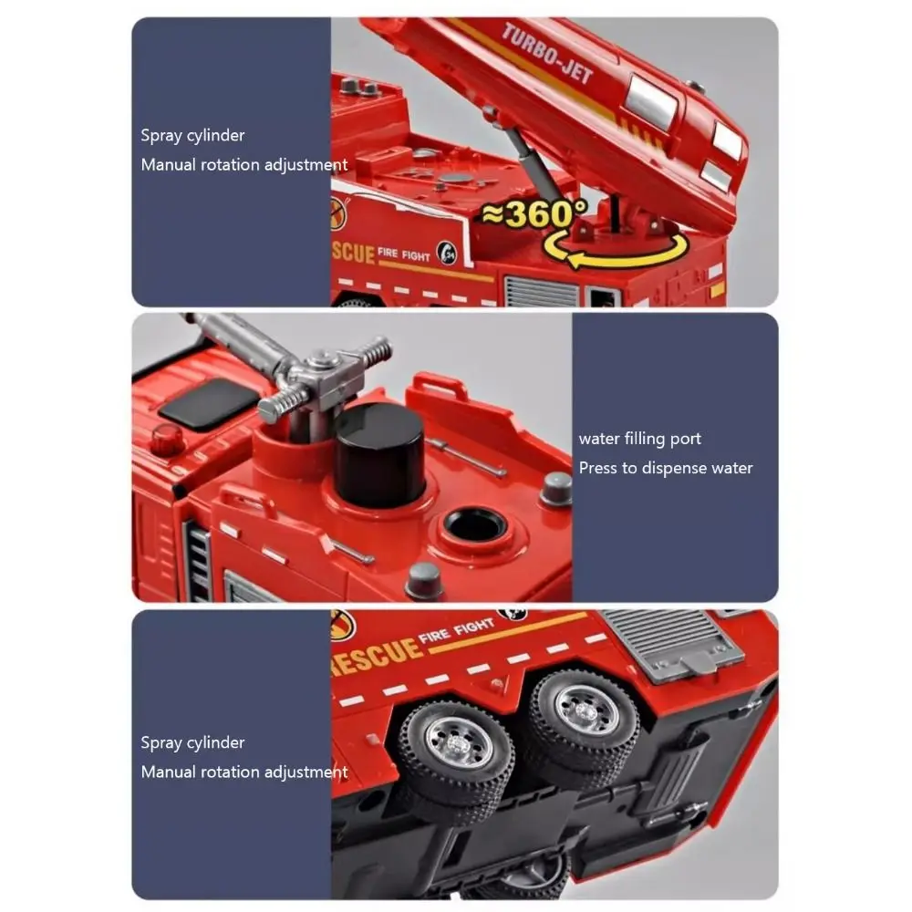 Modelo de caminhão de bombeiros escala 1:32, função pull-back com som, luz, spray de água, brinquedo interativo de resgate de incêndio, carros de motor de incêndio