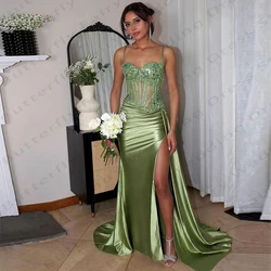 Elegant Women's Prom Dresses Sexy Off Shoulder Sleeveless Mermaid Princess Evening Gown Side Split Fashion Celebrity Formal Robe