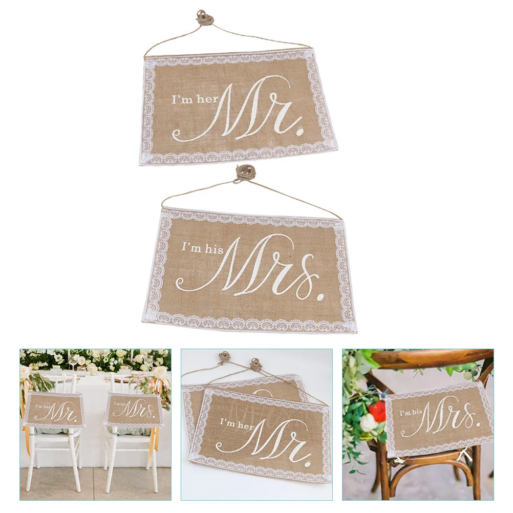 

2Pcs Wedding Chair Back Decorations Bride Groom Signs Mr Mrs Chair Banner Romantic Party Supplies Wedding Decoration