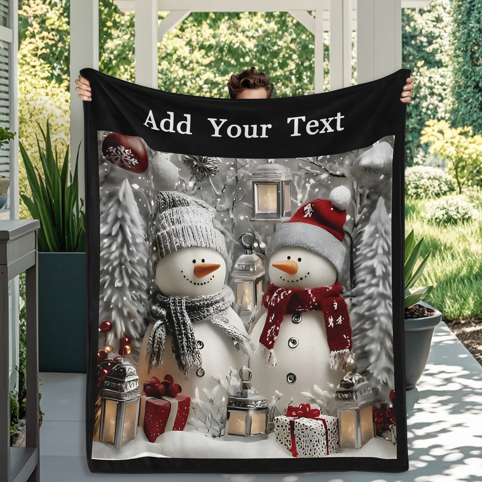 Cute Christmas Snowman Personalised with Photo Customised Blanket Winter and Christmas Vibes Festive Gift for Friends Family