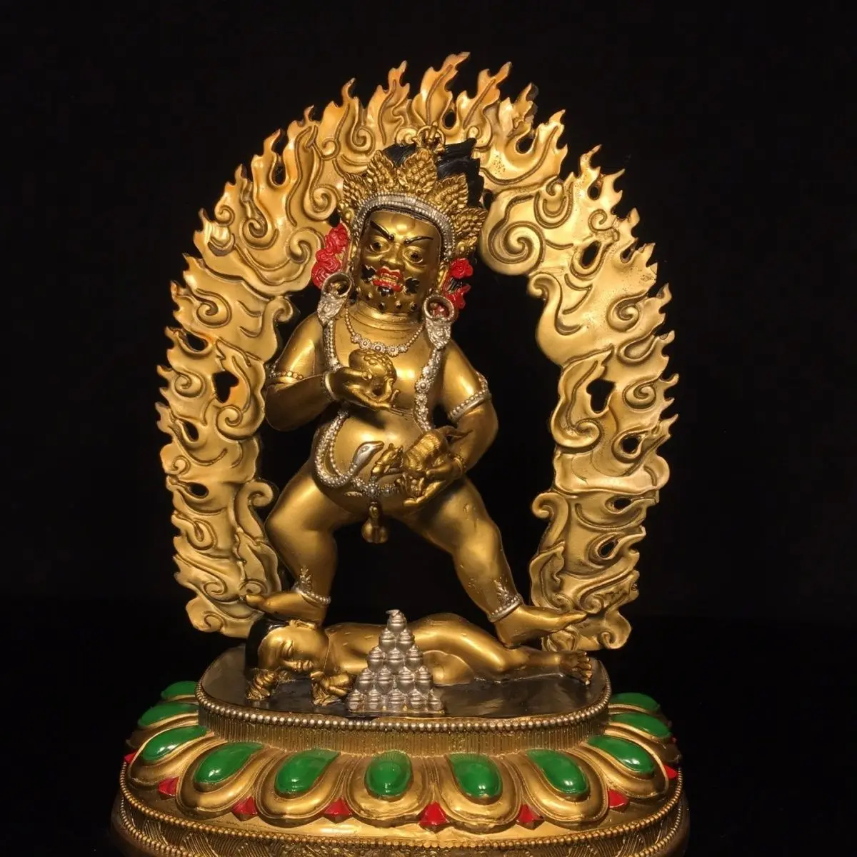 Seiko pure copper painted black God of Wealth Buddha statue width 24cm high 32cm thick cm weight about 2.4 kg