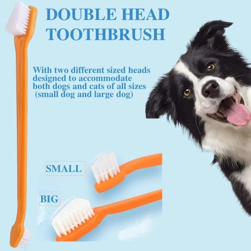 New Design Double Dog Three-head Toothbrushes Sets Long Handle Pet Oral Cleaning Large Dog Toothbrush