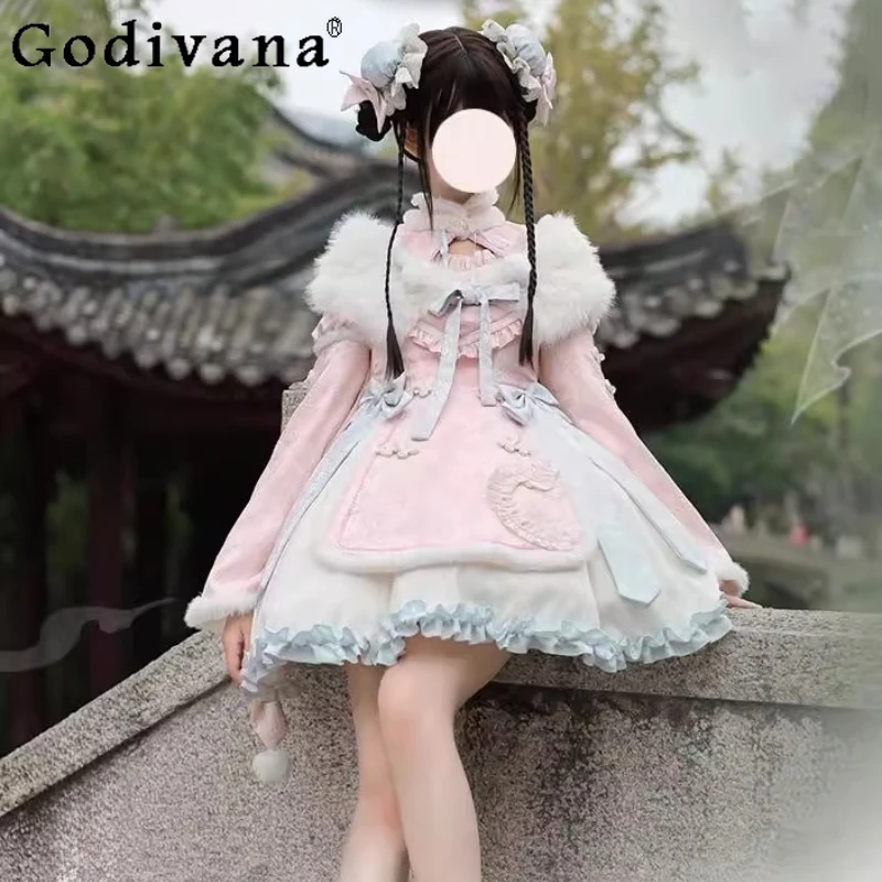 

Winter Lolita New Year Battle Dress Women's Spring Festival New Chinese Style Lolita Dress and Cape Girls Autumn Cosplay Dress