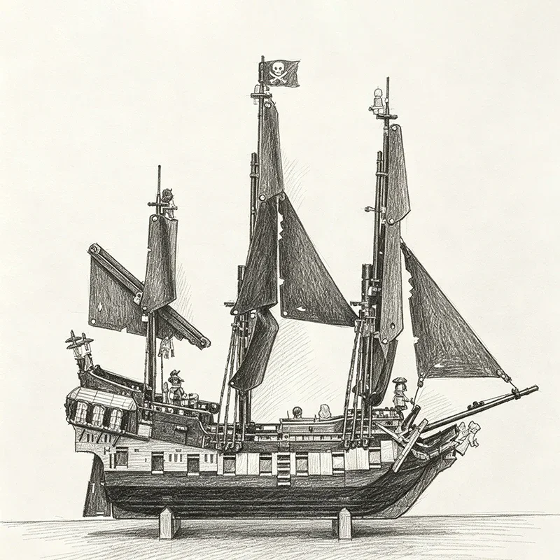 Set di Costruzioni Nave Pirata Nera 2862 Pezzi per Decorazione Stanza, Modello Barca a Vela Fai-da-Te, Mattoncini per Adulti, Regali di Compleanno e Natale