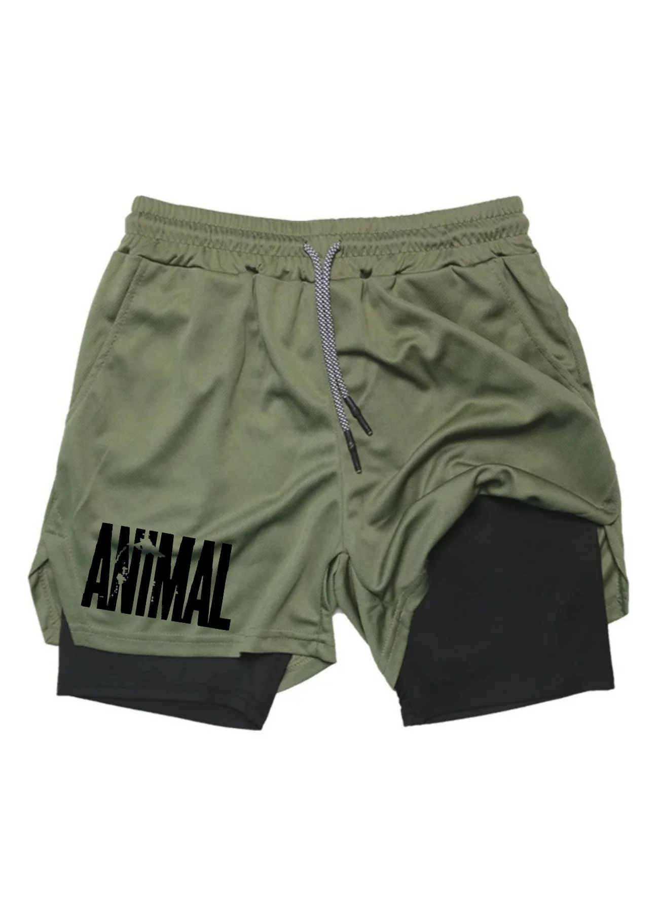 Shorts homme double couche 2-en-1 respirants pour l'été, shorts élastiques, séchage rapide, avec poche pour téléphone et anneau porte-serviette