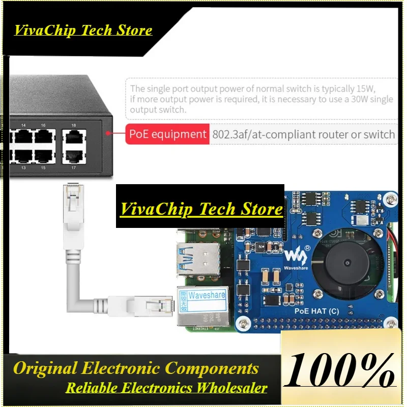 VoFSRaspberry Pi PoE HAT 802.3af Power Over Ethernet GPIO Expansion Board With Cooling Fan Optional CPU OLED Pi 3B+ 4B