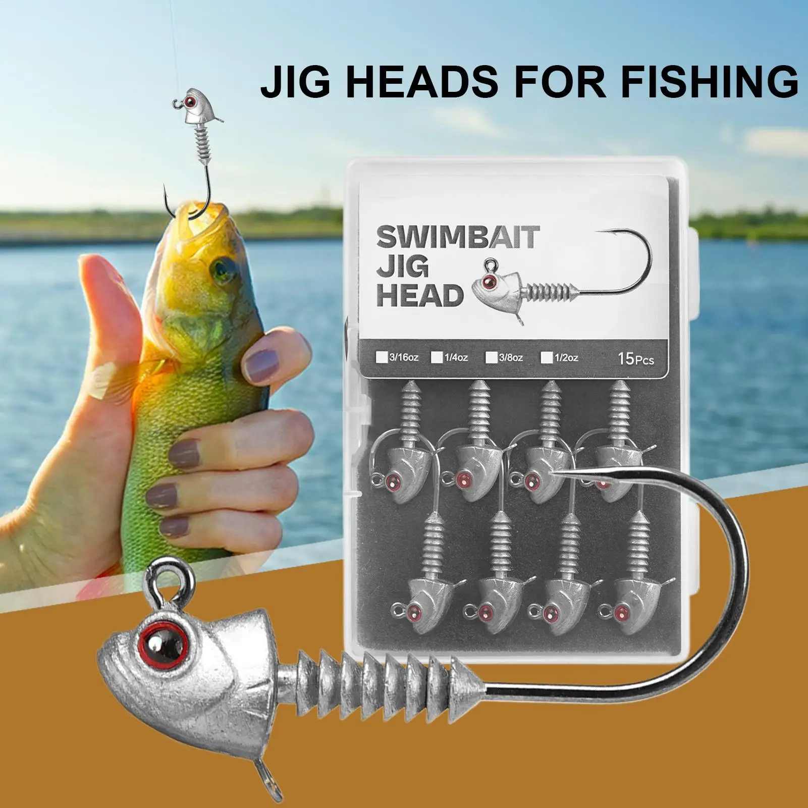 

15 шт., рыболовные крючки, джиг-головки для рыбалки, нескользящие крючки для плавания, имитация рыбной головы с защитой от падения, 5 г/7 г/10 г