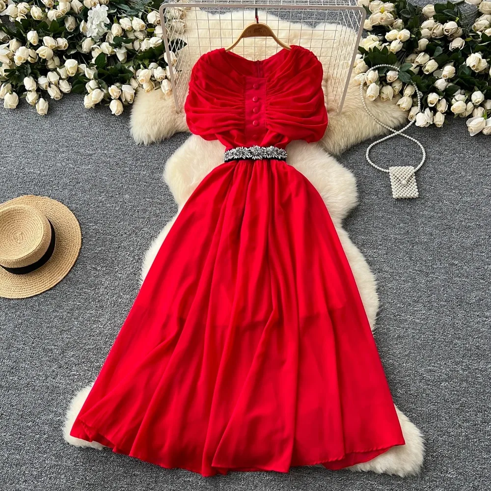 

Винтажные элегантные шикарные плиссированные приталенные пикантные платья на пуговицах с отложным воротником и поясом корейская мода вечерняя женская летняя одежда