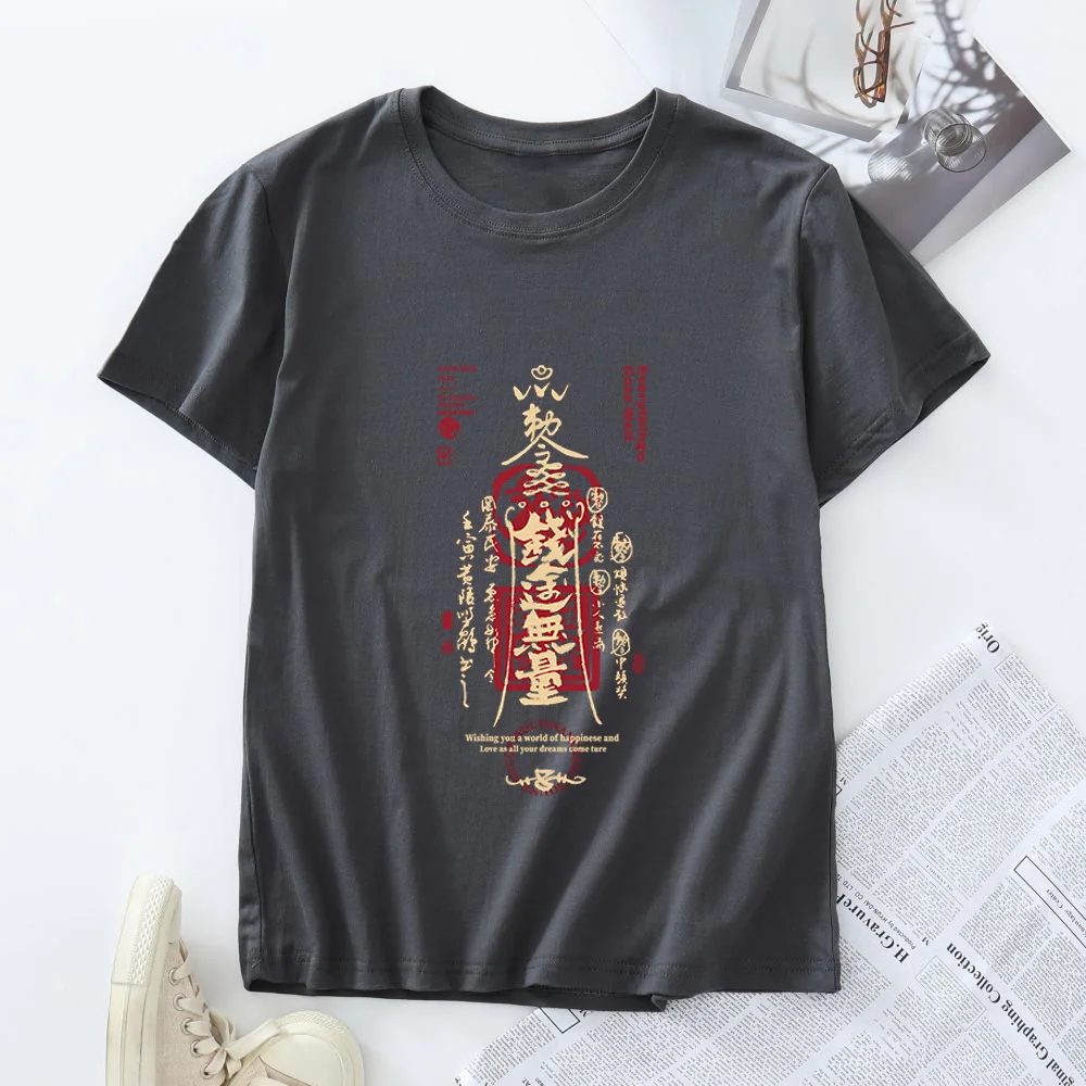 JFUNCY 2024 kadın T-Shirt Harajuku ay baskılı grafik T shirt kadın kısa kollu yaz kadın pamuk Tee kadın Tshirt Tops