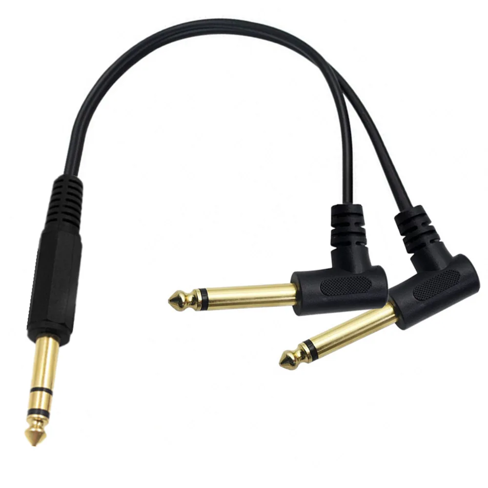 Gold Plated 6.35mm 14 Male TRS Stereo to Dual 2 x 6.35mm 14 Male TS Mono 90 Degree Right Angle Y Splitter Audio Cable 0.3m/1.8m