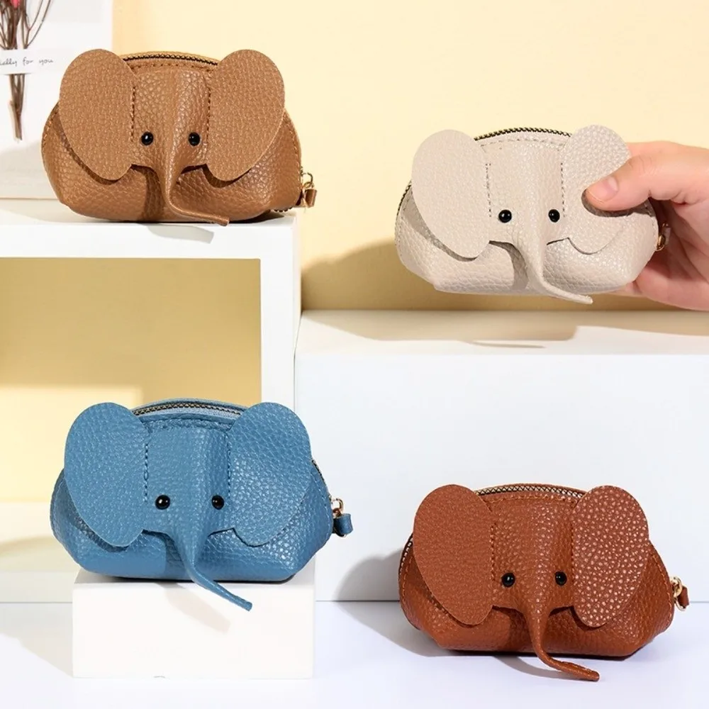 Vielseitige PU-Elefanten-Tasche mit Reißverschluss und Schnappverschluss, einfarbige Clutch mit Anhänger und Münzfach für Kleingeld, Vintage-Münzbörse