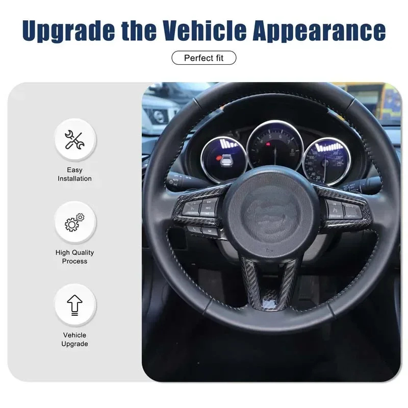 Dry Carbon Fiber Car Steering Wheel Button Frame Trim Decorative Cover Accessories For Mazda MX-5 ND Miata Roadster 2016-2026