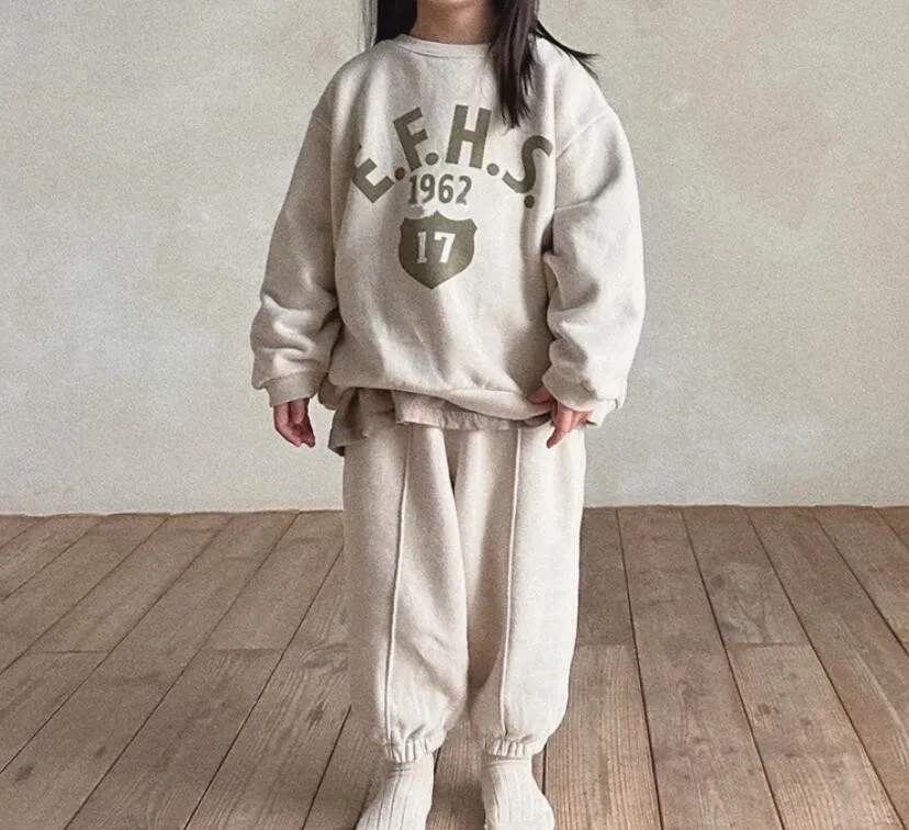 2025 Winter New Children Plus Velvet Thick Clothes Set Solid Boys Girls Fleece Sweatshirt + Pants 2pcs Suit Kids Warm Outfits