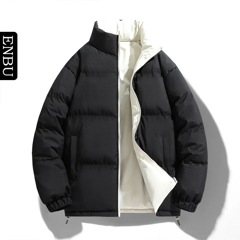 Men Winter Reversible Couple Bubble Coat, Thick Warm Stand Collar Versatile Puffer Jacket