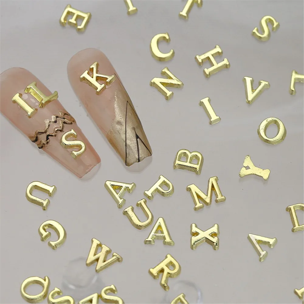 26Pcs/Lot 3D Mixed A-Z English Letter Nail Art Charm Luxury Alloy Alphabet Jewelry Nail Tips Decoration DIY Manicure Accessories