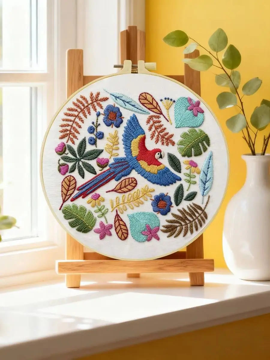 1 Stück 20X20CM/15X15CM 7,87/6,3 Zoll Schönes Vogel-Stickerei-Starter-Kit DIY-Kit DIY-Stickerei-Set Handarbeiten Nähkunst – Detail 6