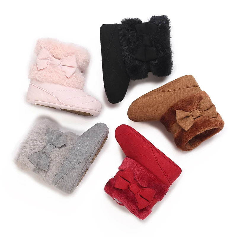 HAIZHIW 0-18 متر حذاء طفل الفتيات الشتاء أفخم الراحة الثلوج الأحذية لطيف القوس أحذية قطنية طفل لينة سوليد عدم الانزلاق حذاء طفل صغير #6