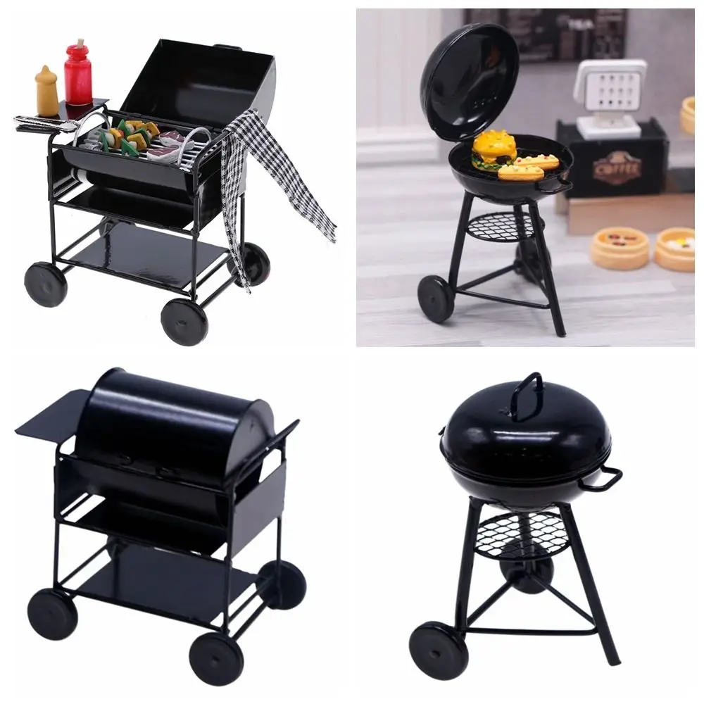 1/12 Scale Dollhouse Barbecue Rack Kitchen Scene Model Iron Miniature BBQ Grill Black Doll House Furniture Mini Barbecue Oven