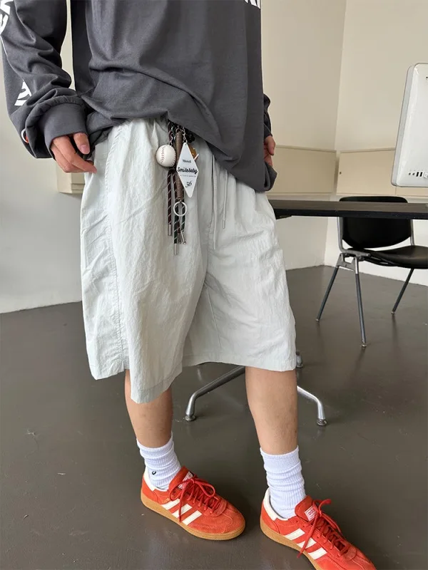 

American Retro Thin Qui Dry Color Casual orts Men Women Straight Loose Breathable Wide Leg Versatile Five-Quarter P...