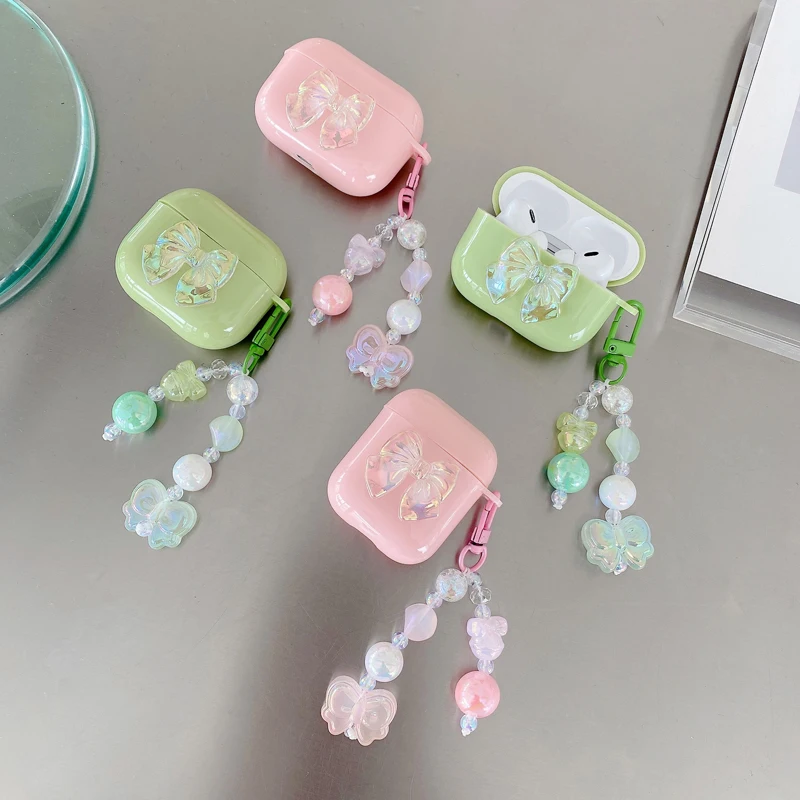 Green and Pink Bow Case for AirPods 2 3 Generation Cover for Apple AirPods Pro 2nd Gen Air Pods Protective Shell