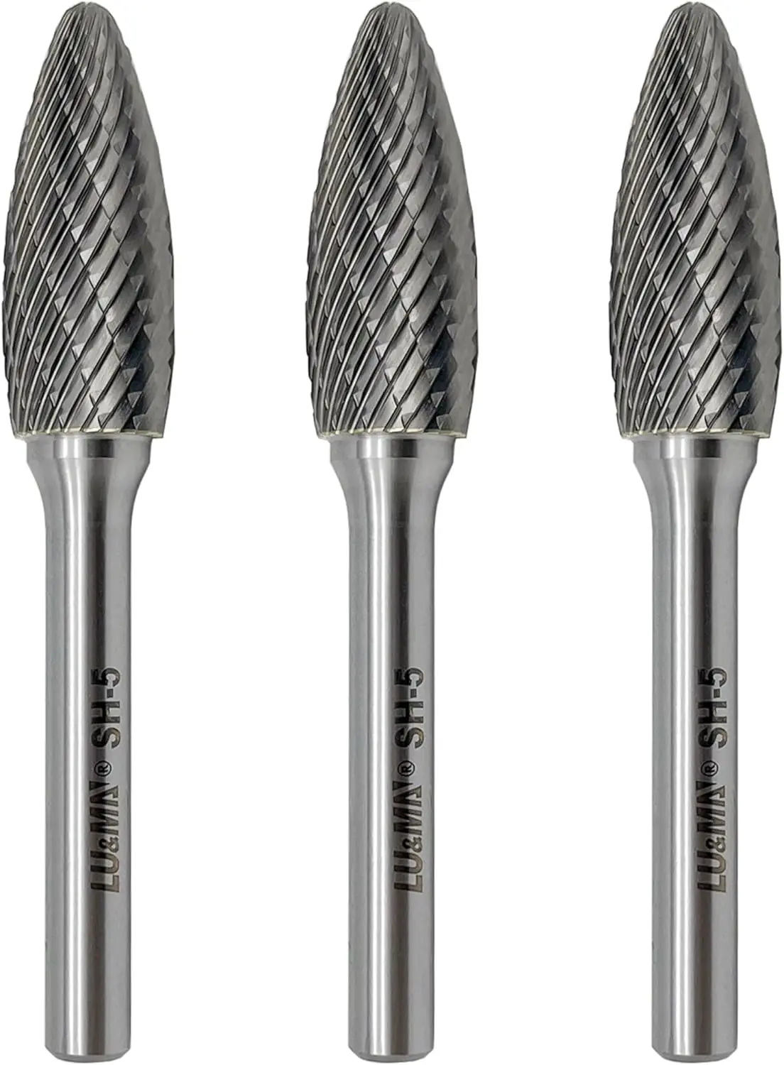

3PCS Flame Shape Tungsten Carbide Burr Rotary File, 1/2" Cutter Dia X 1-1/4" Length with 1/4" Shank