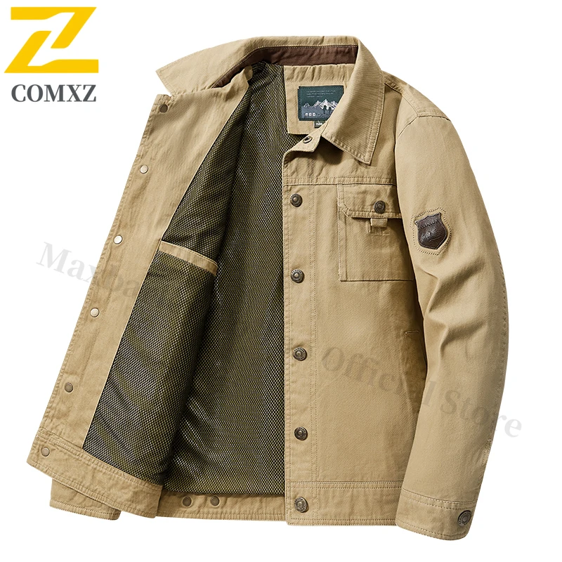 

Spring and Autumn Men's Workwear Jacket Retro Simple Men's Lapel Single Breasted Top with Multiple Pockets Fishing Thin Jacket