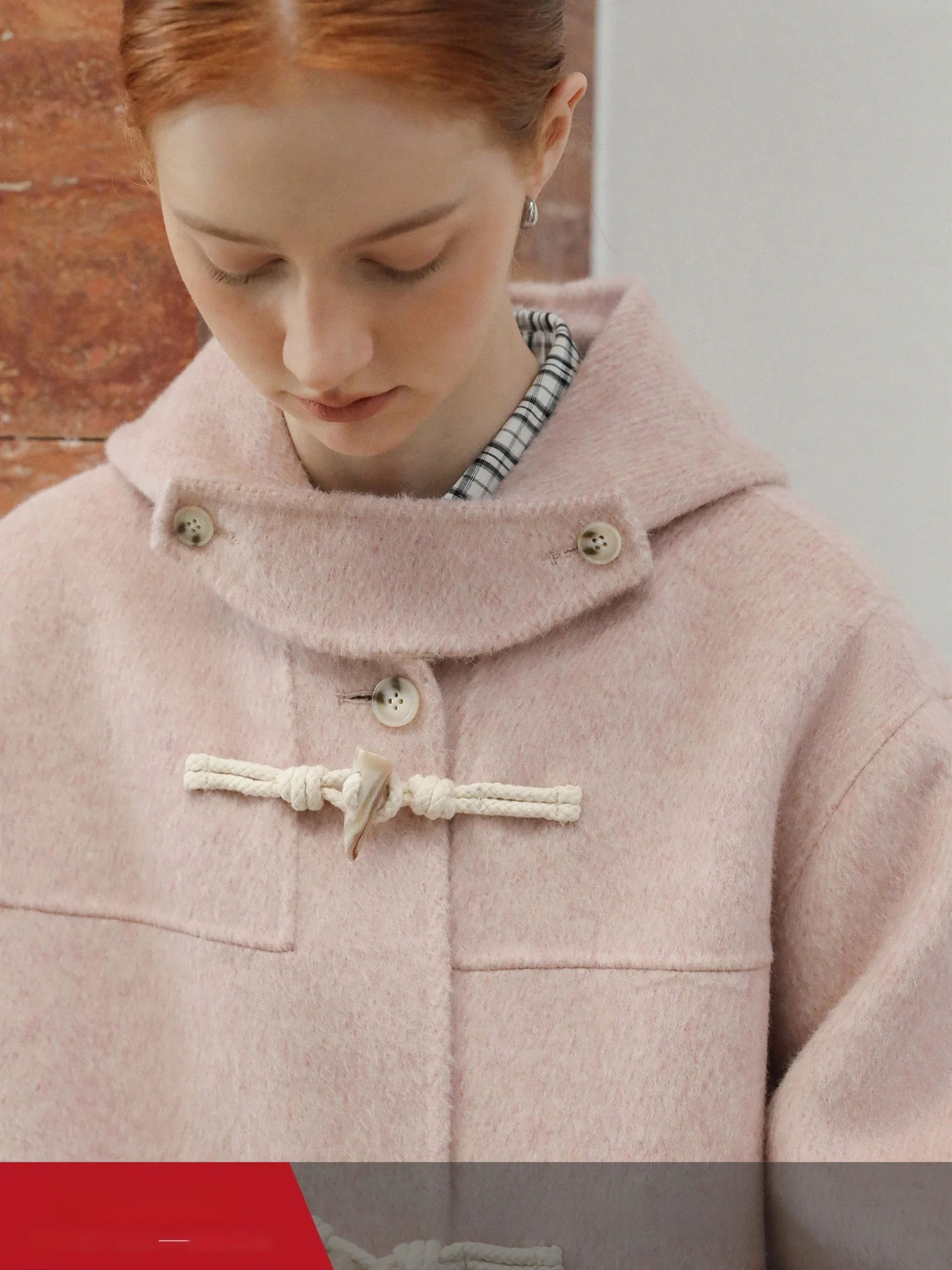 

MELLIIY 2025, новое зимнее розовое двустороннее шерстяное пальто с капюшоном, дизайн на пуговицах, верхняя одежда из вожной шерсти для молодых женщин