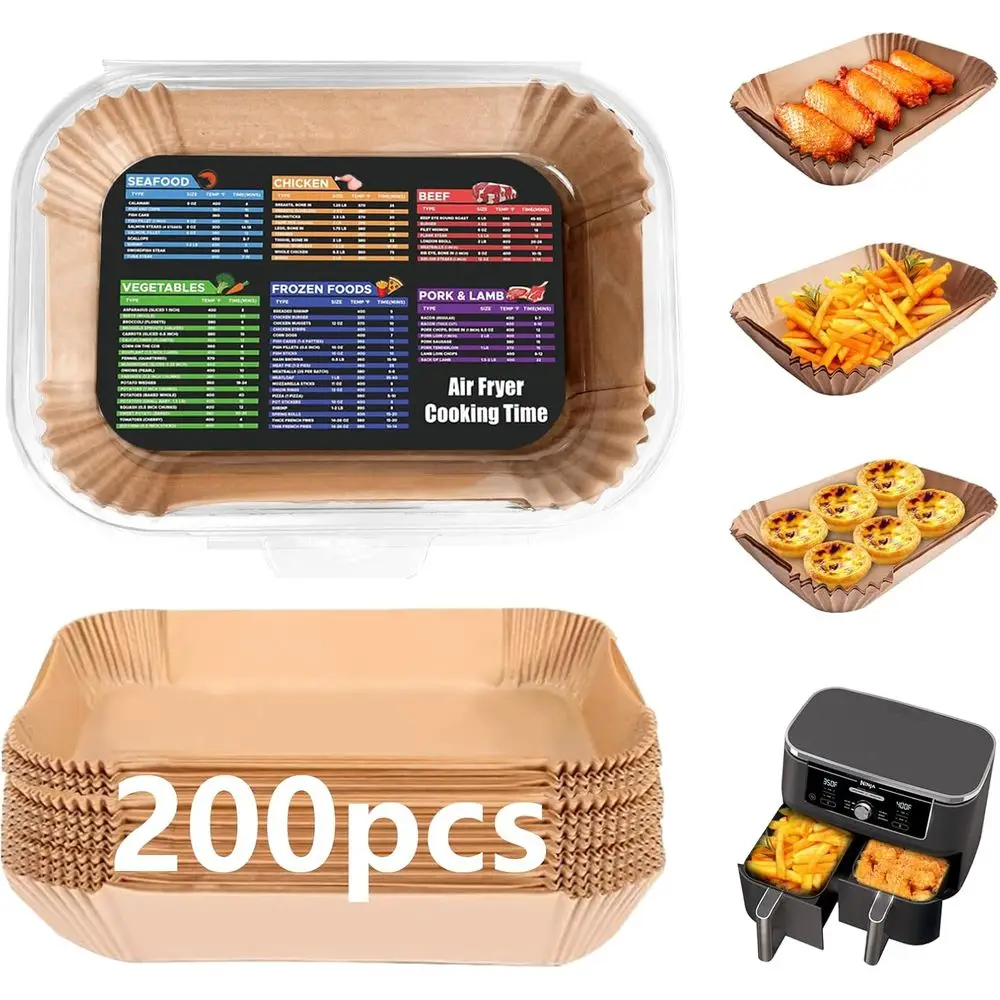 200PCS Air Fryer Liners or Higher Non-Stick Disposable Parchment Paper Liner or Dual Air Fryer Accessories (8.6 x 5.5 inch)