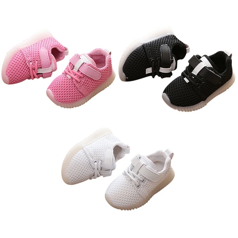 Summer Single Net Breathable Boys Girls Sport Shoes Children LED Lights Up Sneakers Leisure Trainers Casual Kids Sneakers