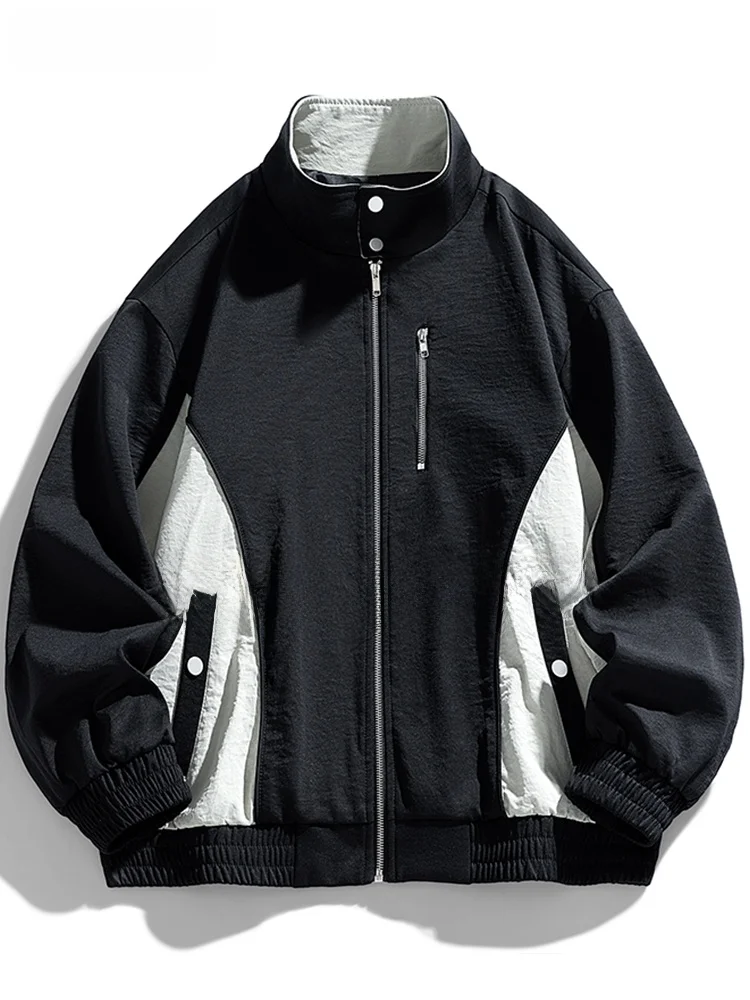 

Модная мужская куртка-бомбер с воротником-стойкой, осень 2025, новинка, большие размеры, модный ретро-стиль, цветные блоки, свободный крой