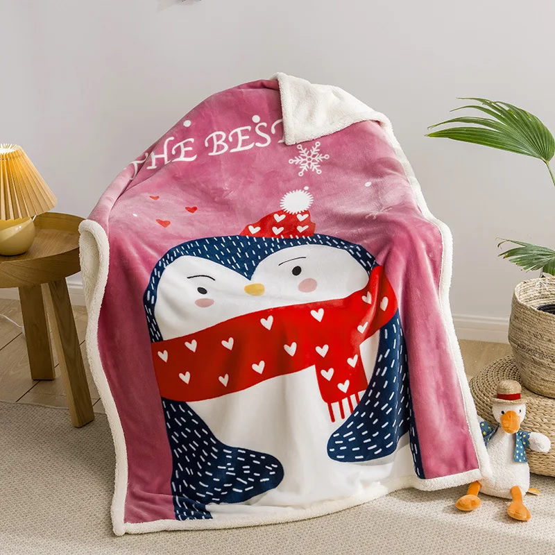 Winter Thick Blanket Children\'s Blanket Flannel Air Conditioning Blanket Cartoon Coral Fleece Lamb Fleece Blanket