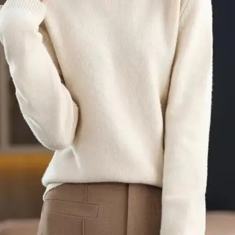 100% pure cashmere sweater women's double-stranded thick semi-high neck sweater loose bottoming shirt cashmere sweater