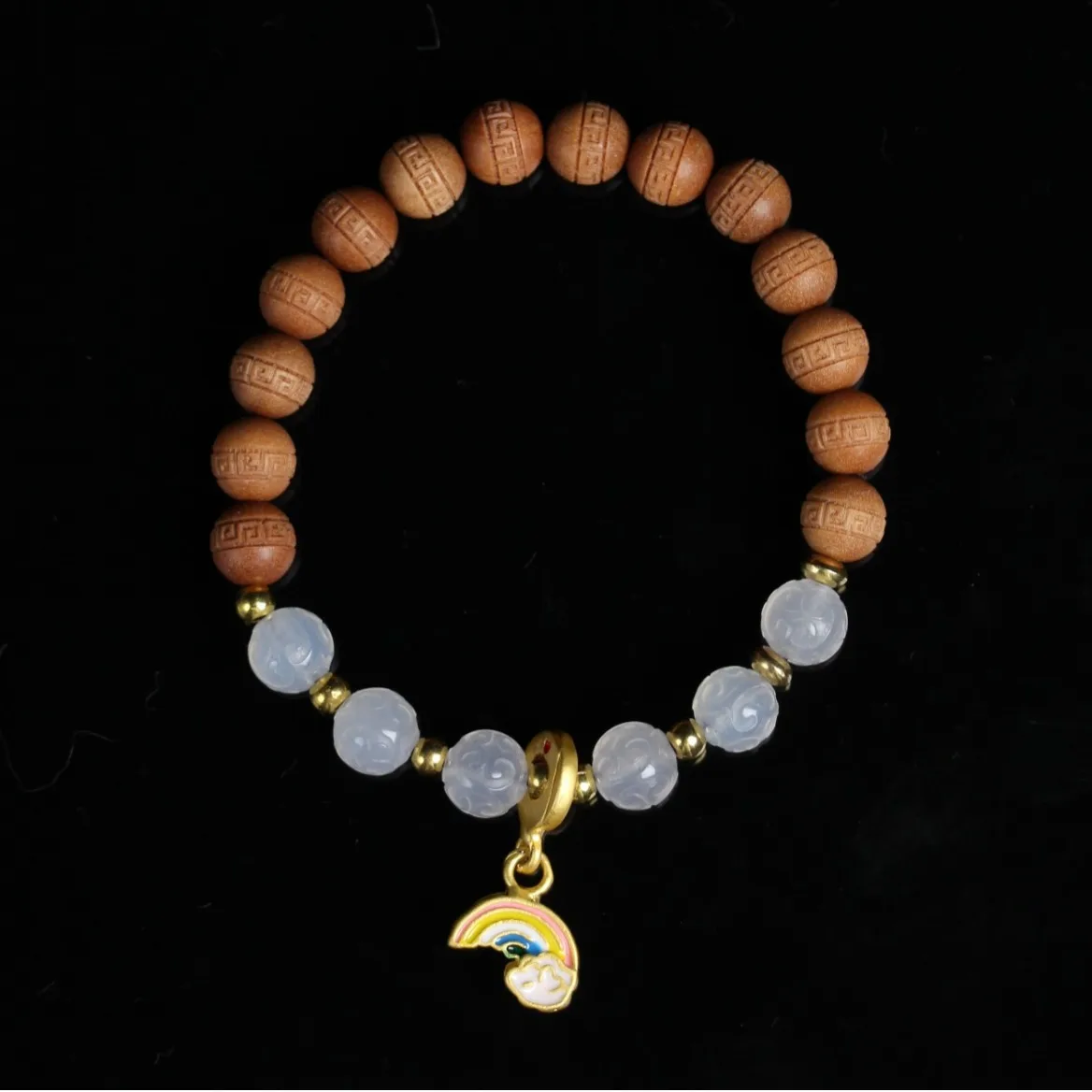 Old Mountain Sandalwood Bracelet Interlocking Pattern Beads Accessory Ancient Style Gold Cloisonne Hand Chain Fashion Jewelry