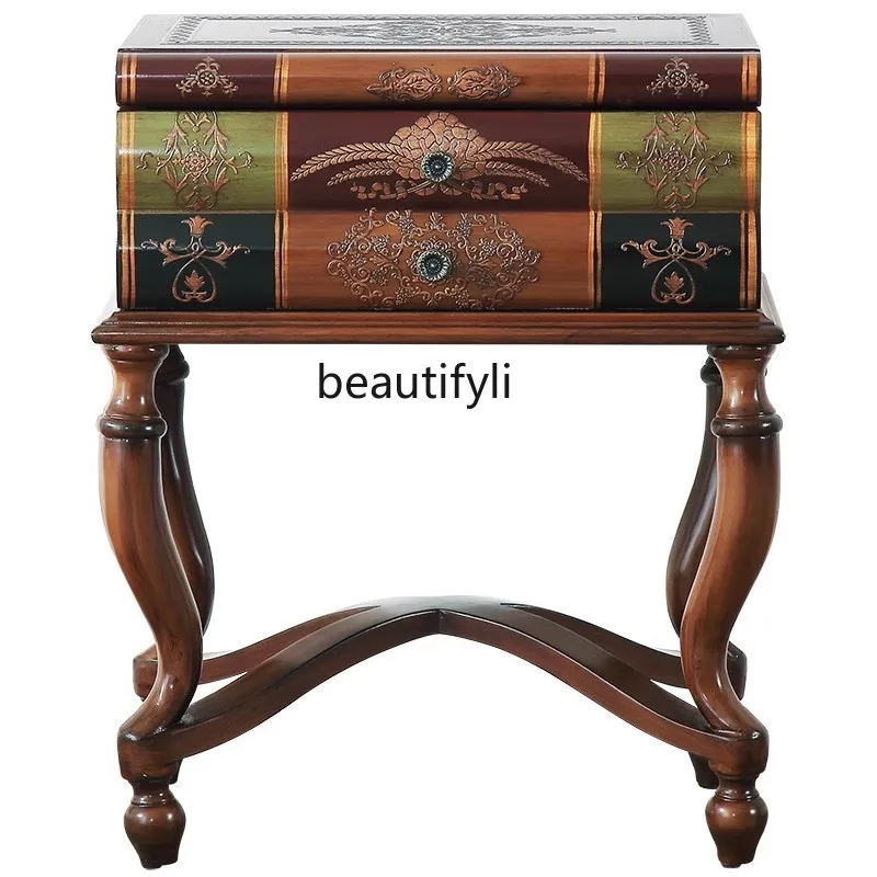 European and American style sofa side cabinets living room book shape telephone retro painted bedroom bedside table