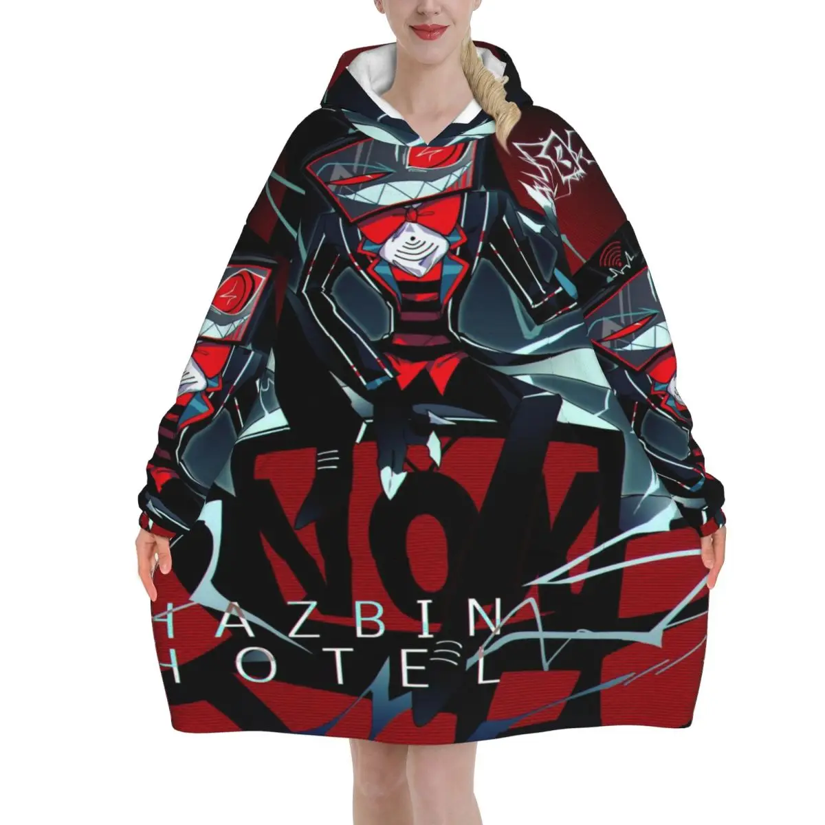 

Hazbins Hotels Vox 2 Blanket Hoodie Wearable Blanket Oversize with Pocket Warm Sleeping Bag Soft Cozy Onesie