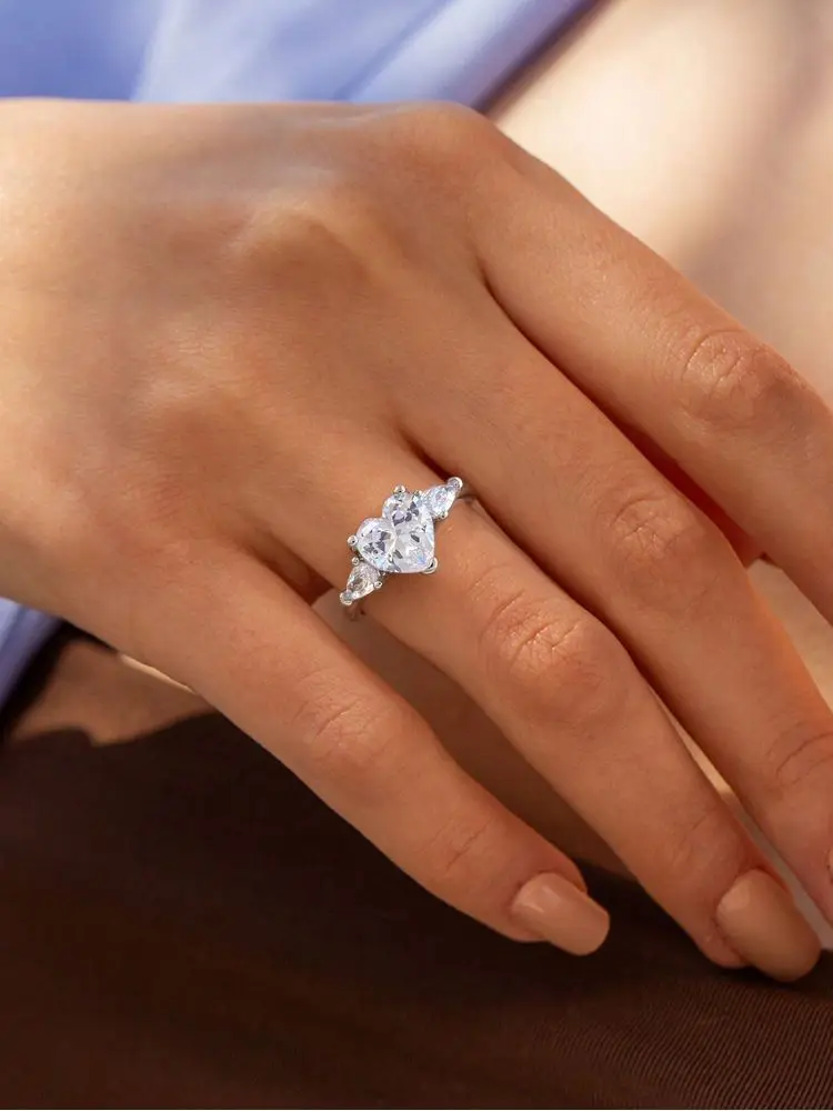 925 Sterling Silver Classic Simplicity Love Heart Rectangle Ring For Women Engagement Wedding Luxury High Quality Fine Jewelry