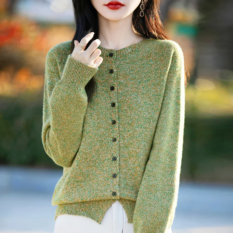 Chunky Tweed damesvest van 100% wol, vintage gebreide jas met knopen aan de voorkant, oversized warme trui, 8 kleuren