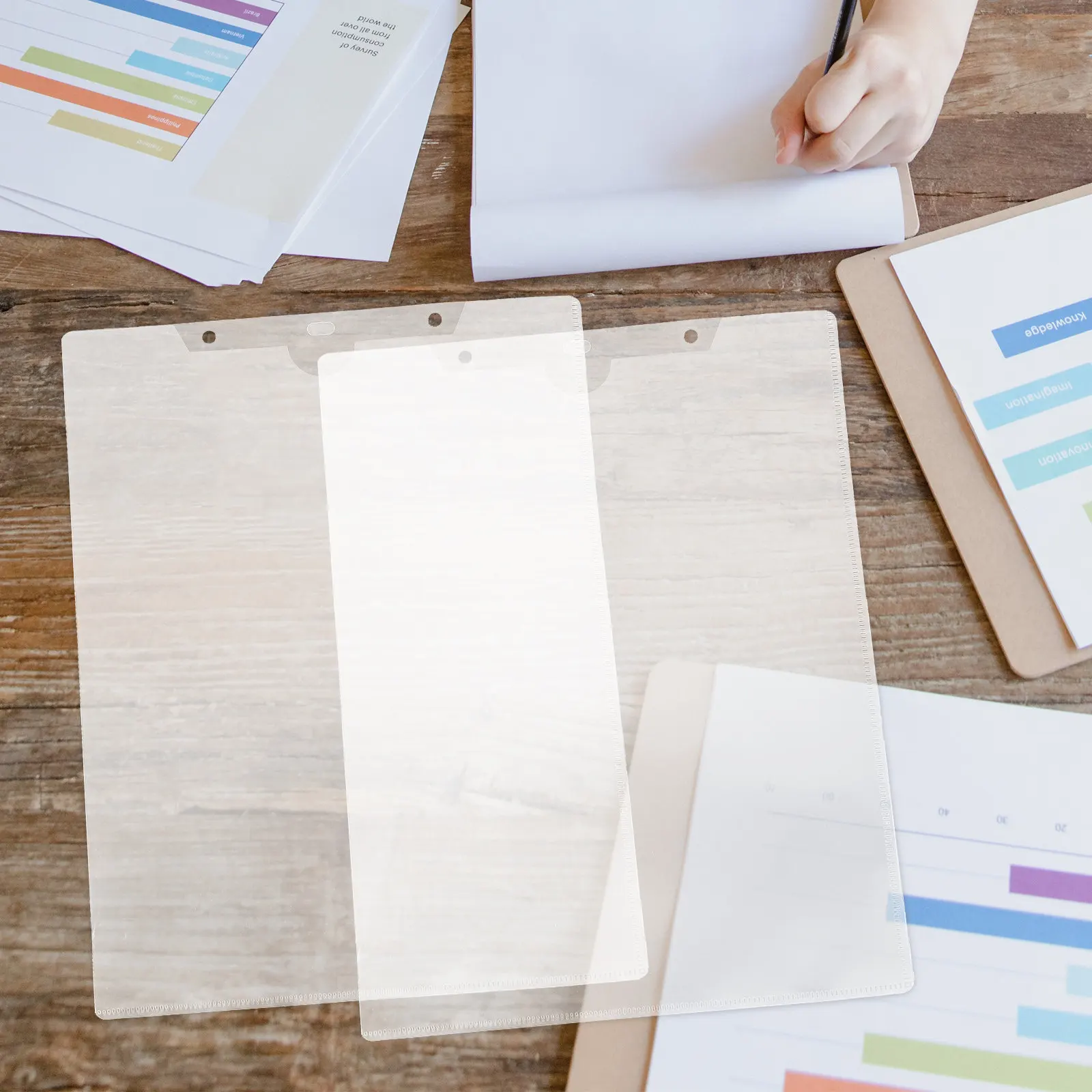 

10Pcs Plastic File Folder Transparent Clear Document Bag Portable Paper Storage Organizer Office File Holder Document