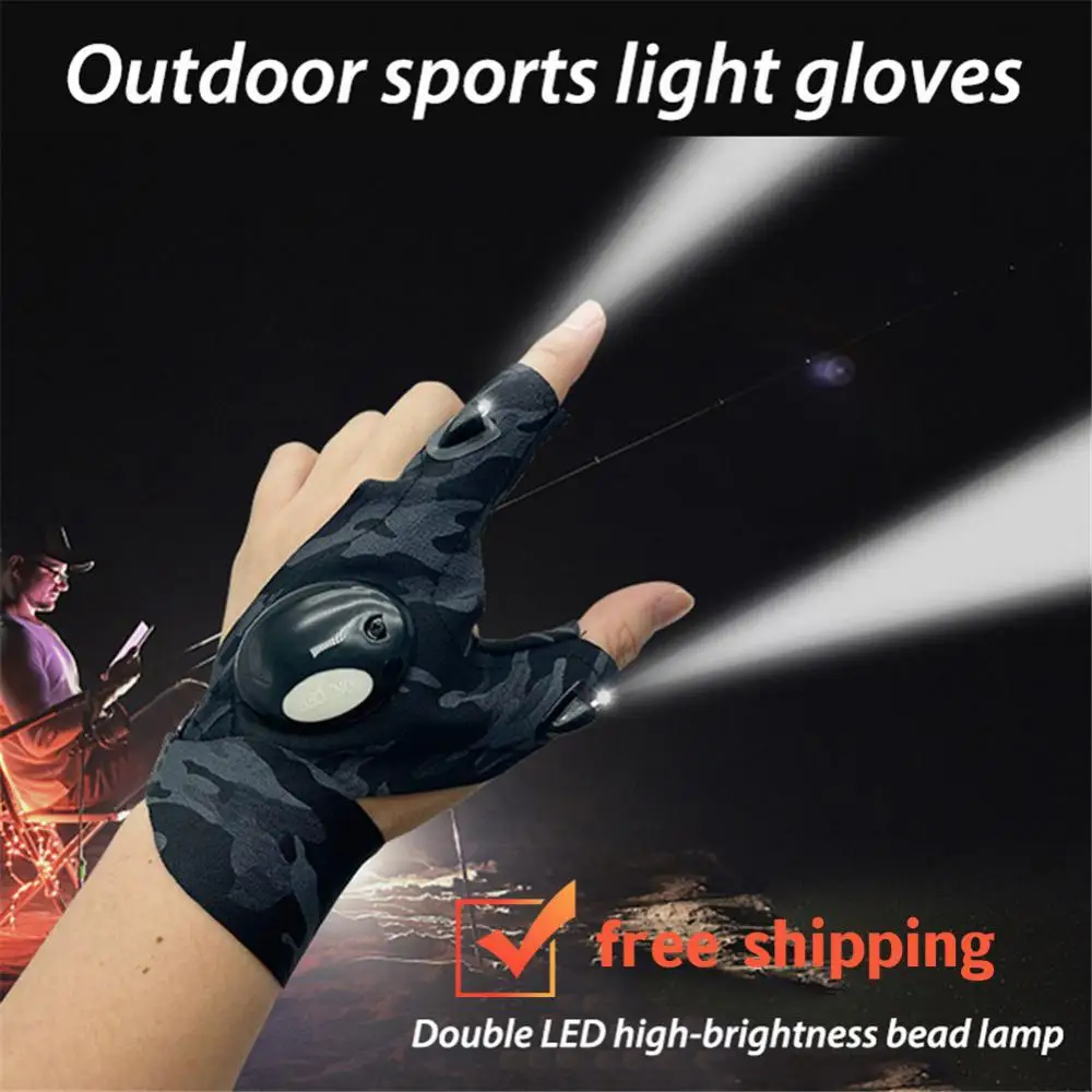 LED Flashlight Glove Waterproof Outdoor Tool Fishing Cycling Gloves Camping Hiking Emergency Light Half Finger Fishing Gloves