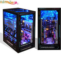 Hamaileon DIY 3D Wooden Puzzles Book Nook Kit,Bookshelf Insert Decorative Bookend Model with LED Lights (Cyberpunk)