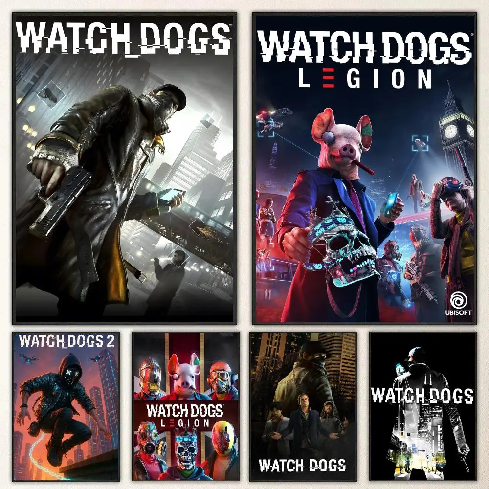 Game Watch Dogs Poster Self-adhesive Art Waterproof Paper Sticker Coffee House Bar Room Wall Decor