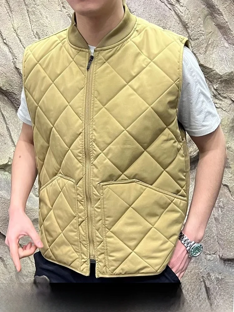 

Новый мужской жилет из хлопка с ромбовидным узором и бейсбольным воротником, осенне-зимняя модная верхняя одежда, приталенный крой, на молнии