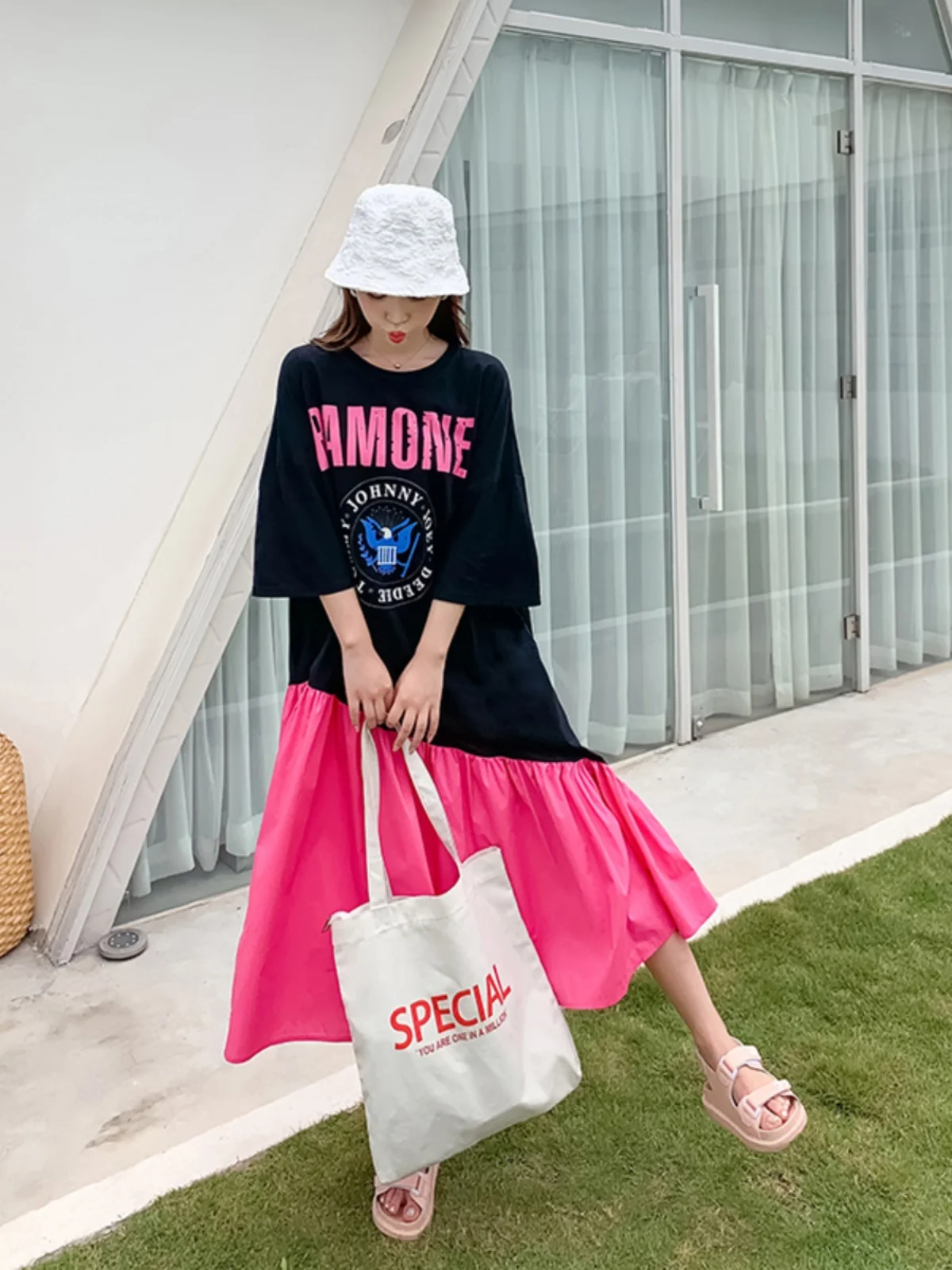 Grande taille femme Dr T-shirt Sle ventre couvrant Design été Faion coton ort Sve rond Ne couleur Dr