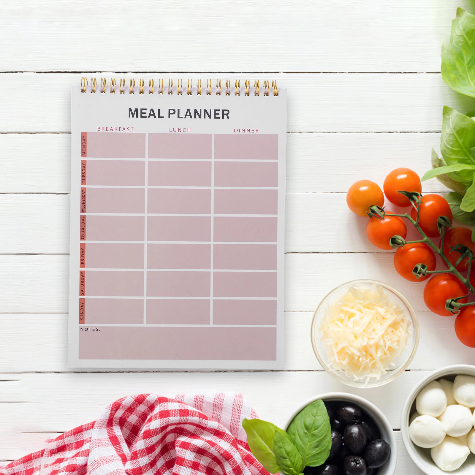 Buku Catatan Perencanaan Makanan Spiral Desain Datar untuk Dapur, Kantor, Perjalanan, Pelacak Nutrisi, Jurnal Harian Makanan